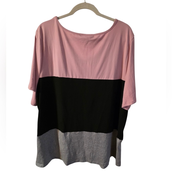 SHEIN LUNE Plus Twist Hem Color Block Tee Size 4X Pink, Black, & Gray Colorblock - Picture 3 of 8
